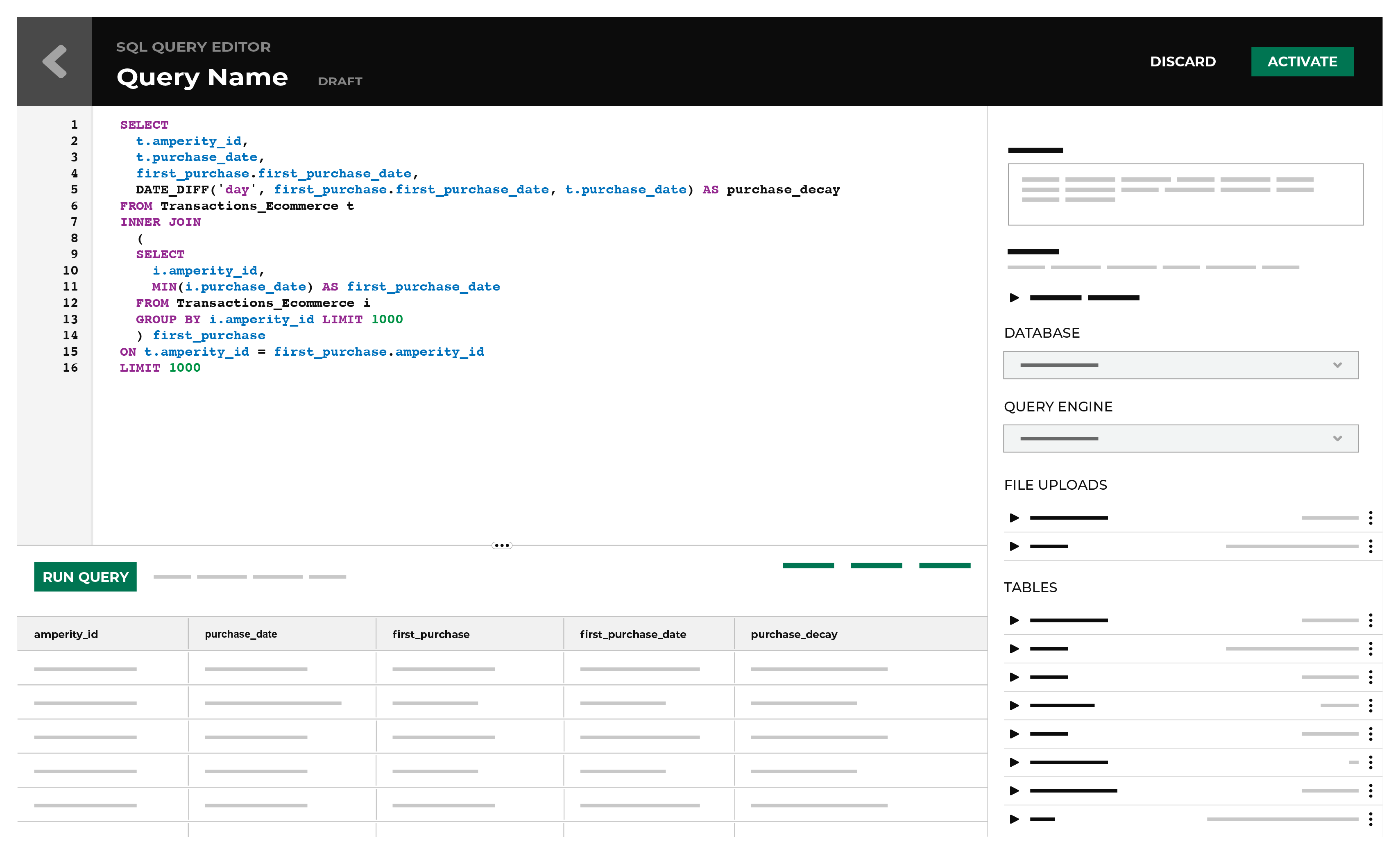 The SQL Query Editor located within the Queries page in Amperity.