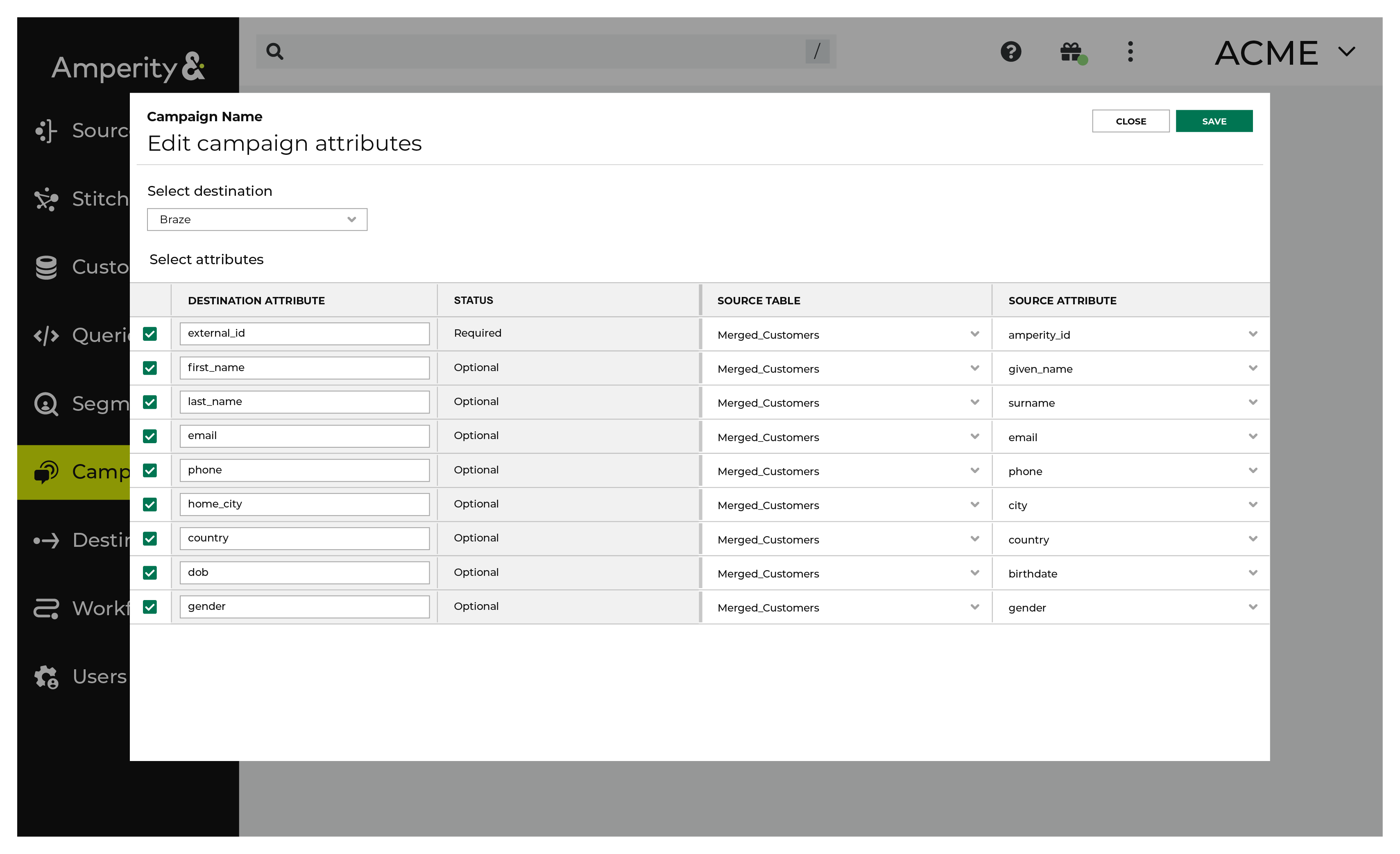 Edit the attributes for Braze.