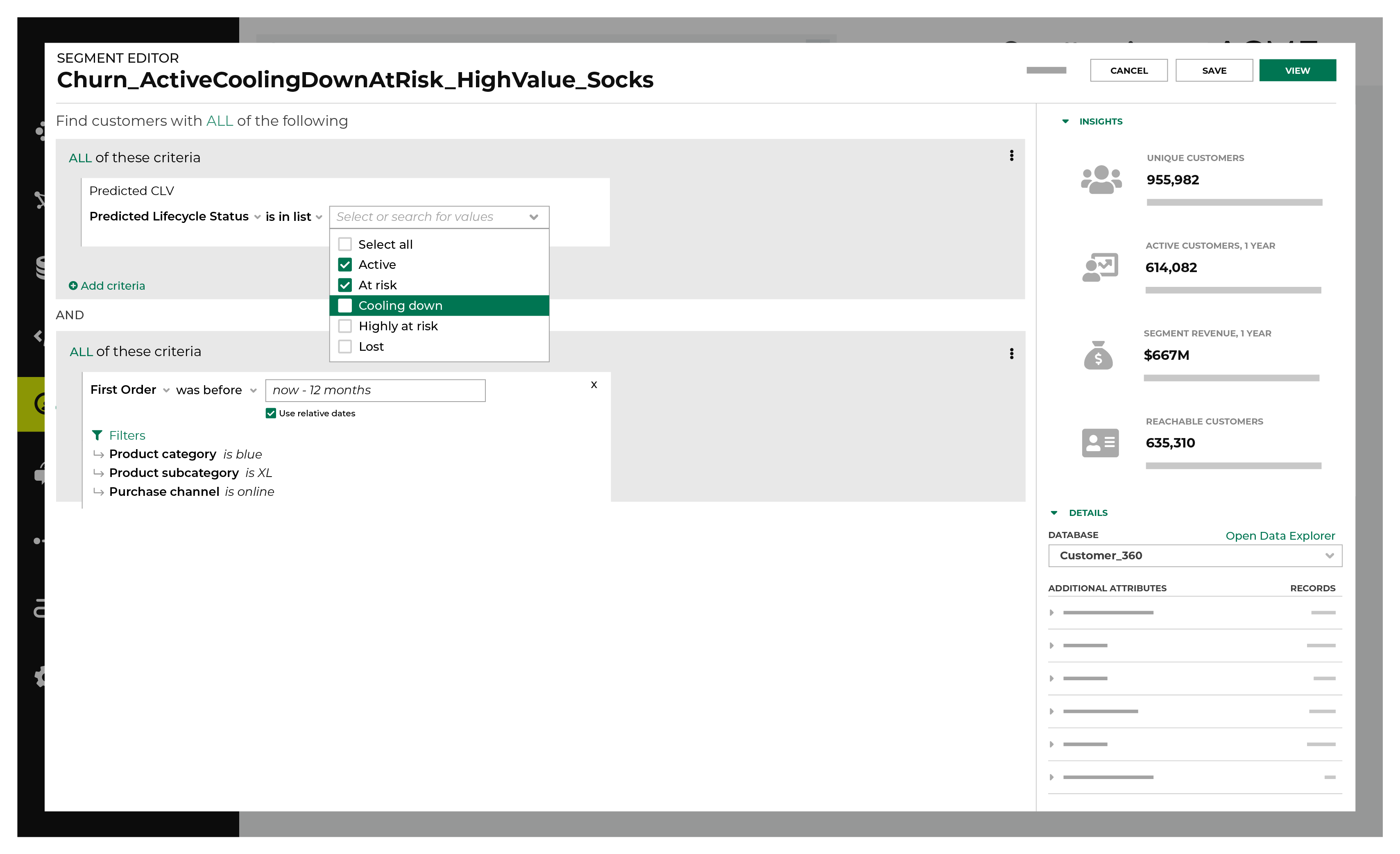 The Segment Editor is located within the Segments page in Amperity.