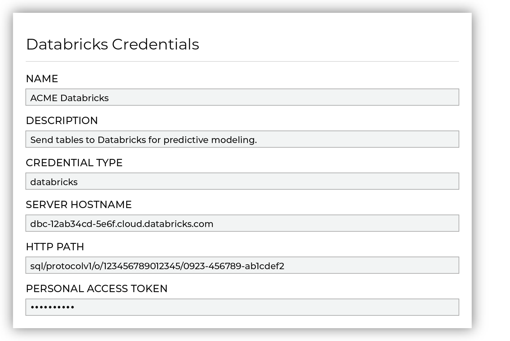 Add the settings that are required by Databricks.