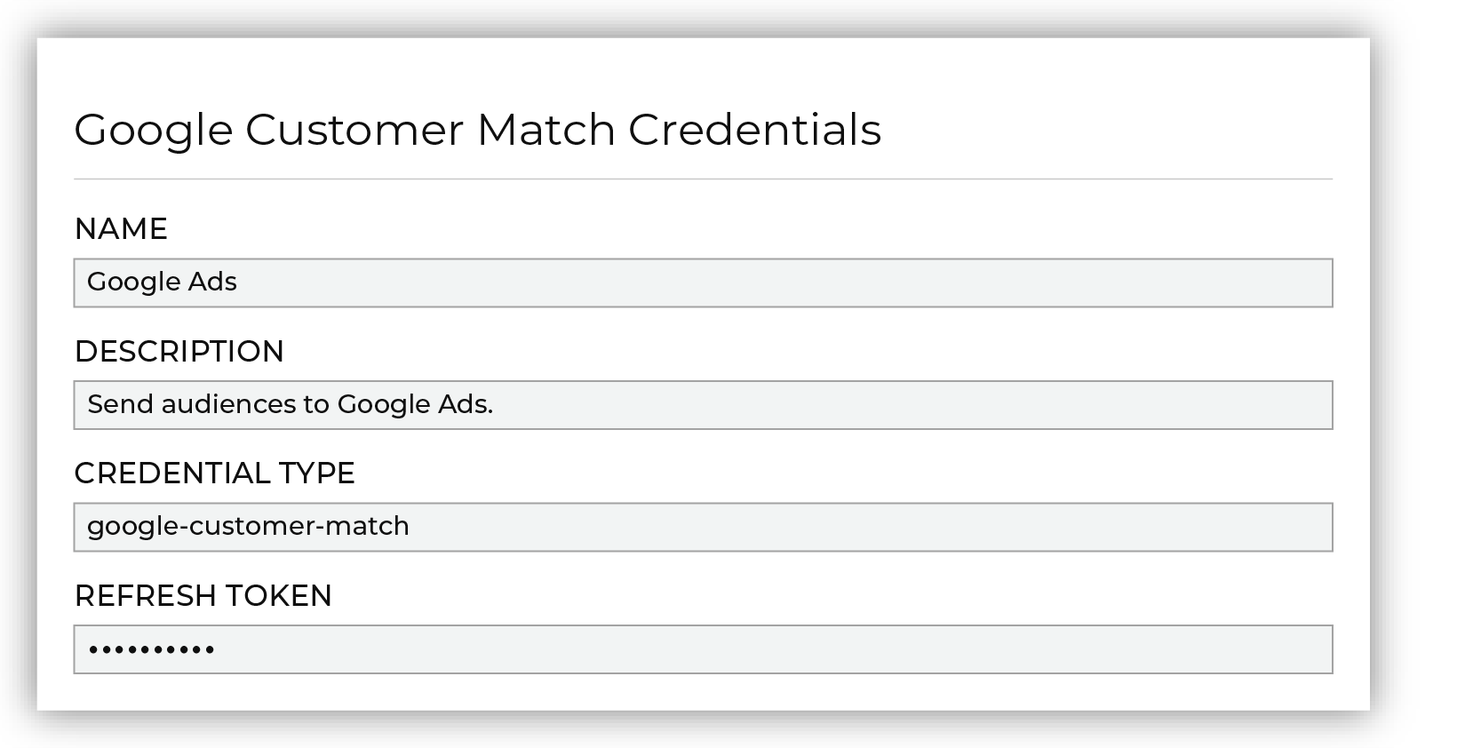 Set the following credentials for Google Ads.