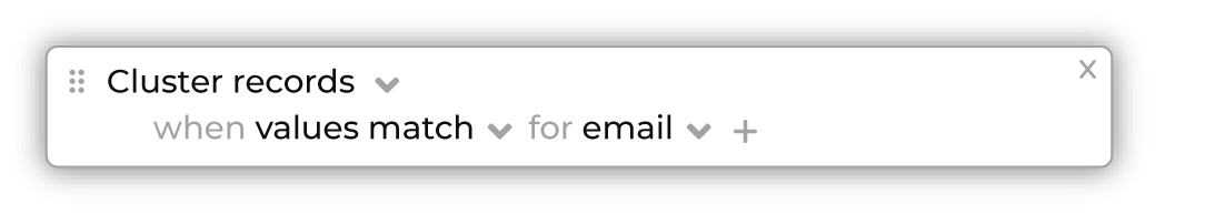Cluster records when values match for email.