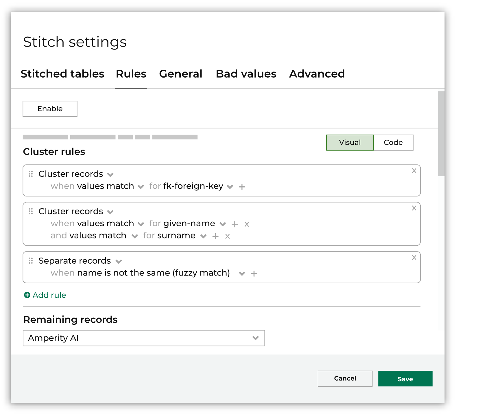 Use the Rules tab to configure deterministic identity resolution.