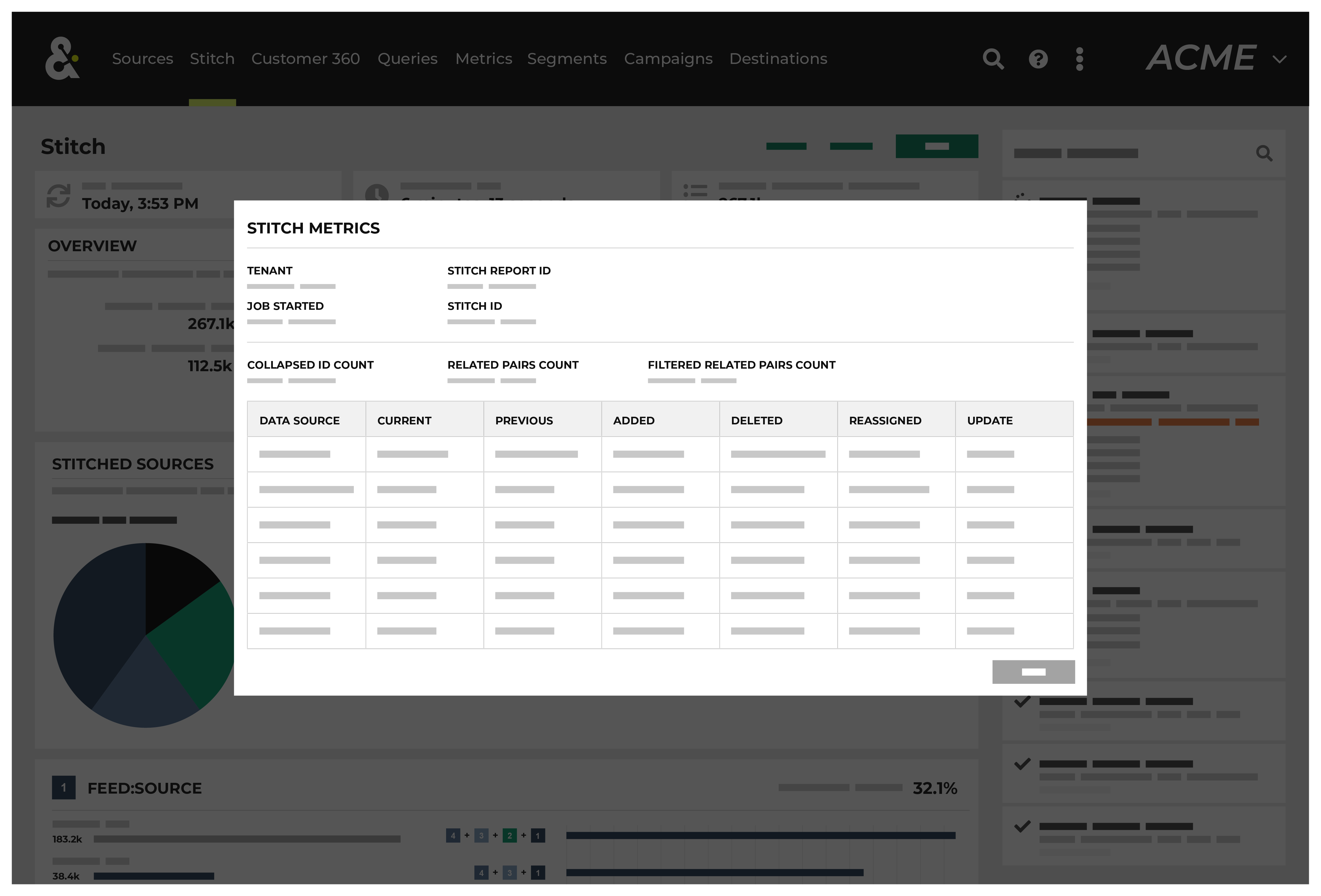 The Stitch Metrics dialog box.