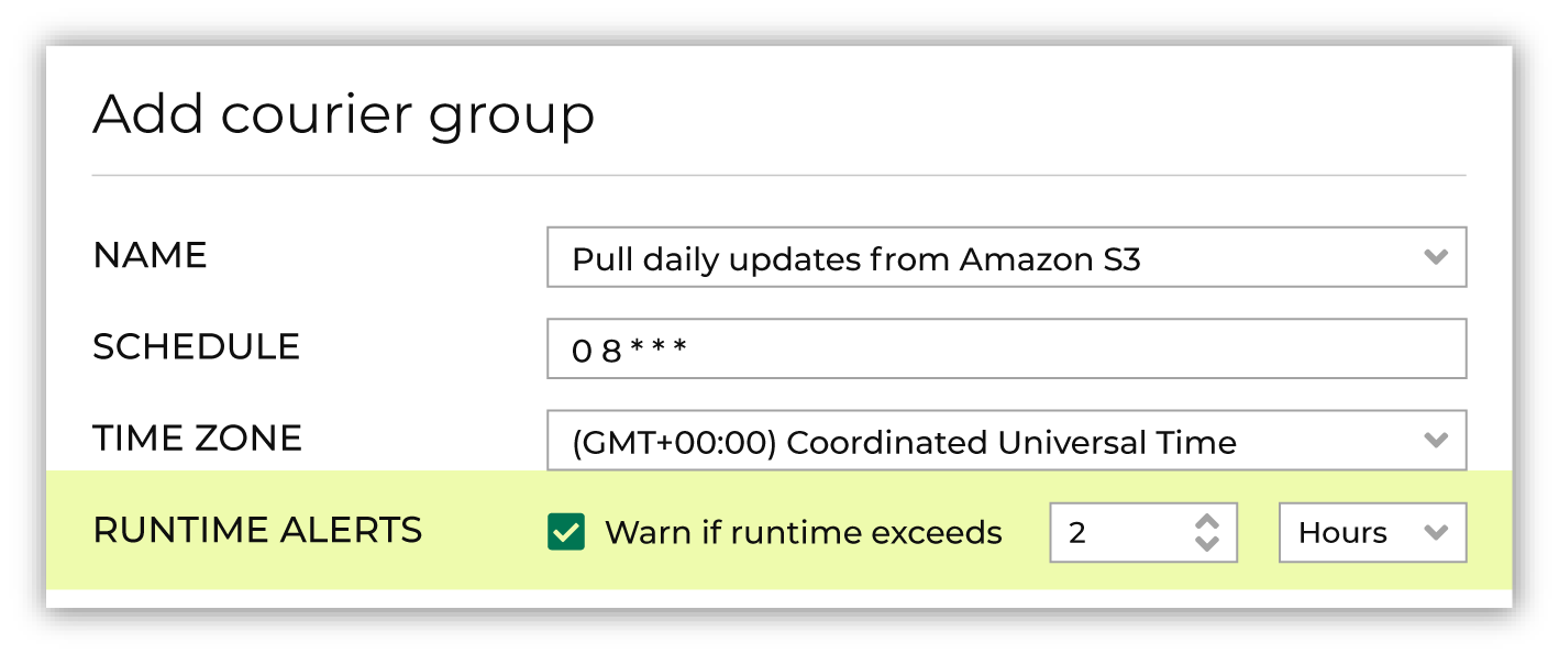 Enable runtime alerts for courier groups.