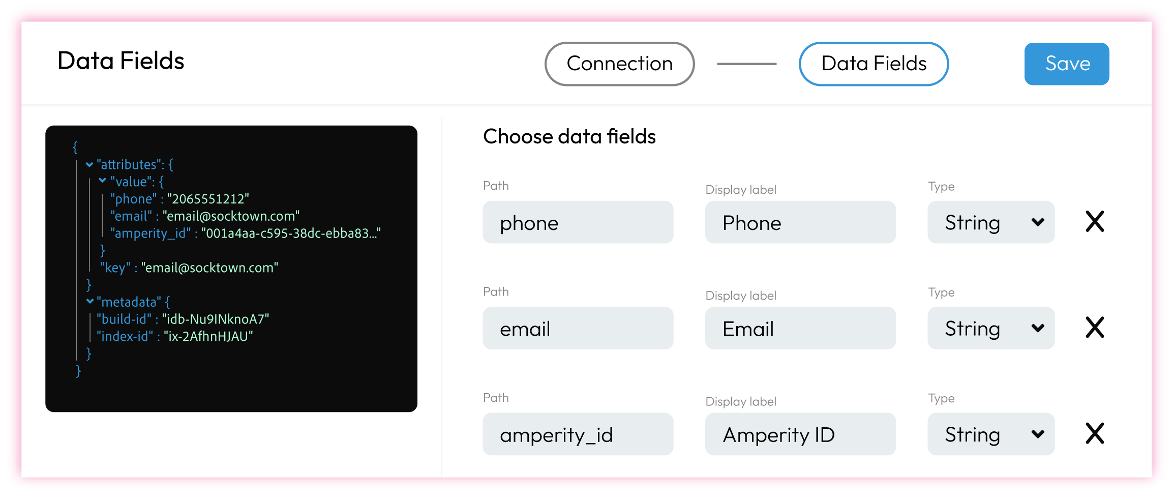 Configure how fields in an Amperity Profile API endpoint are shown to users in Moveabile Ink Studio.