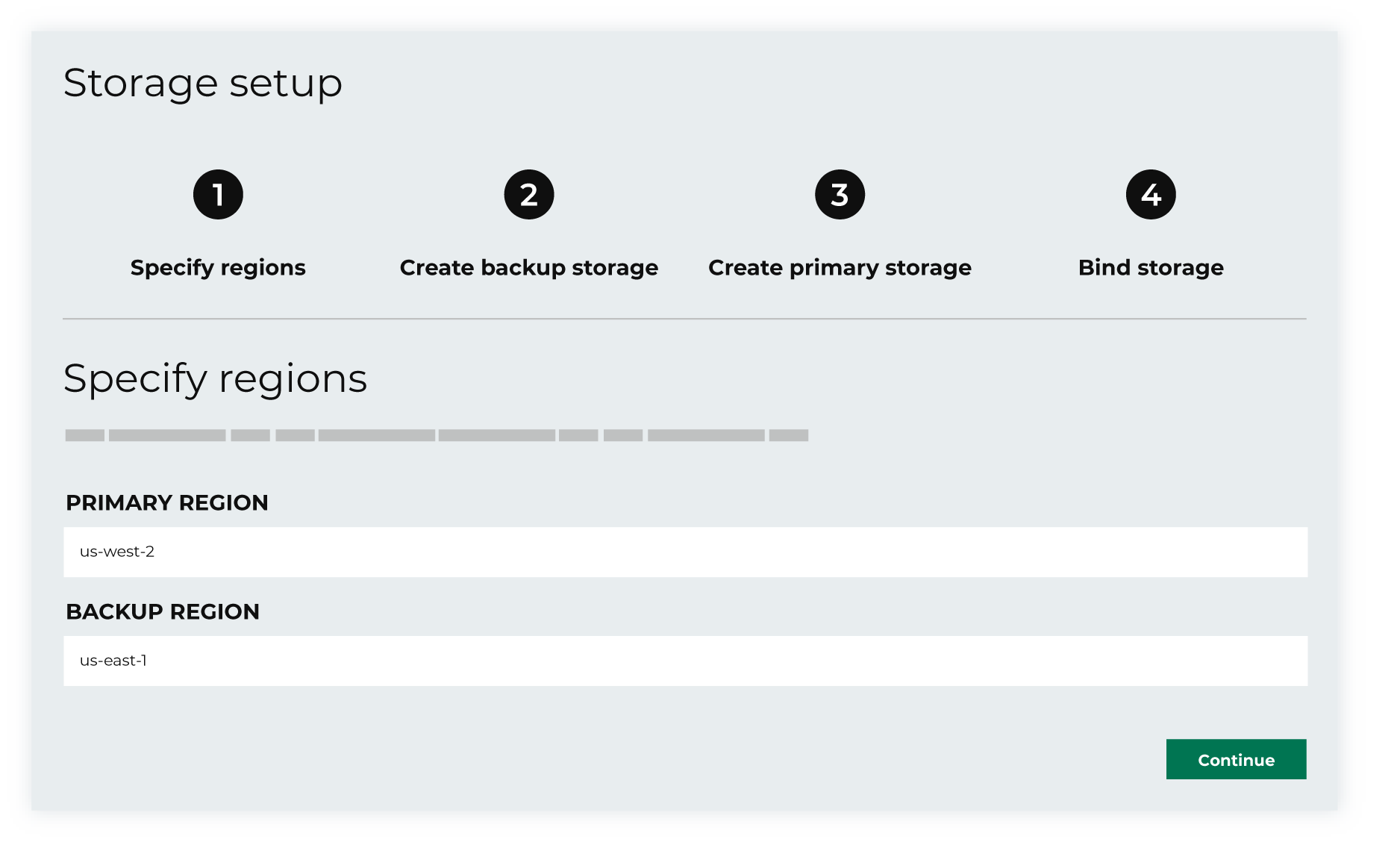 The Storage Setup page.