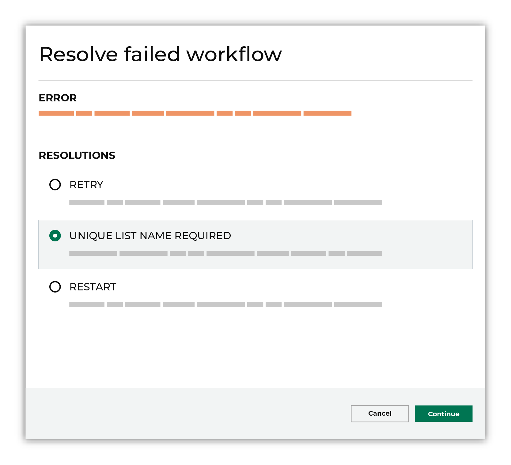 Choose a workflow action from the list of actions.