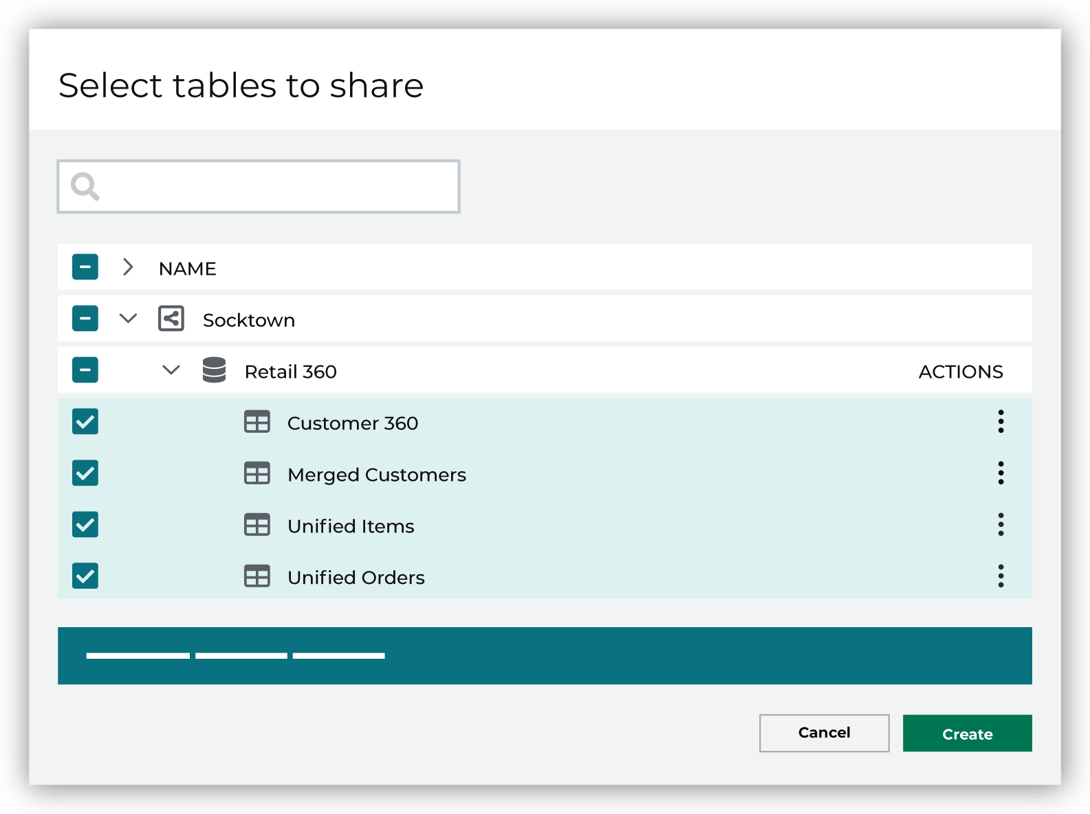 Select schemas and tables to be shared.