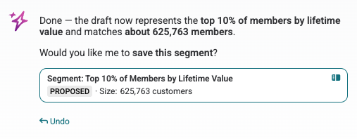 Customer Data Agent draft with undo button
