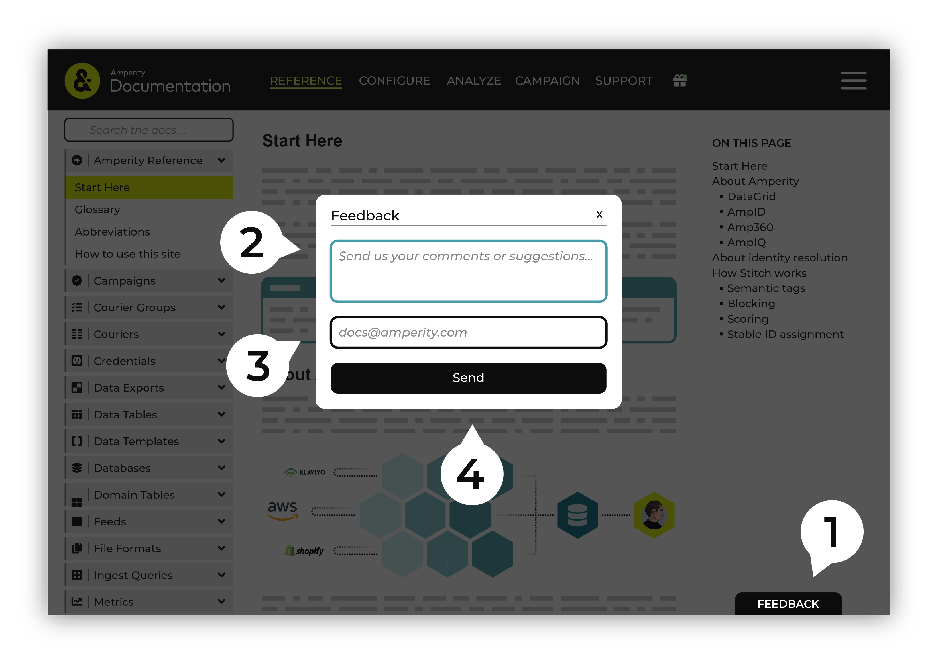 The feedback widget on the Amperity documentation site.