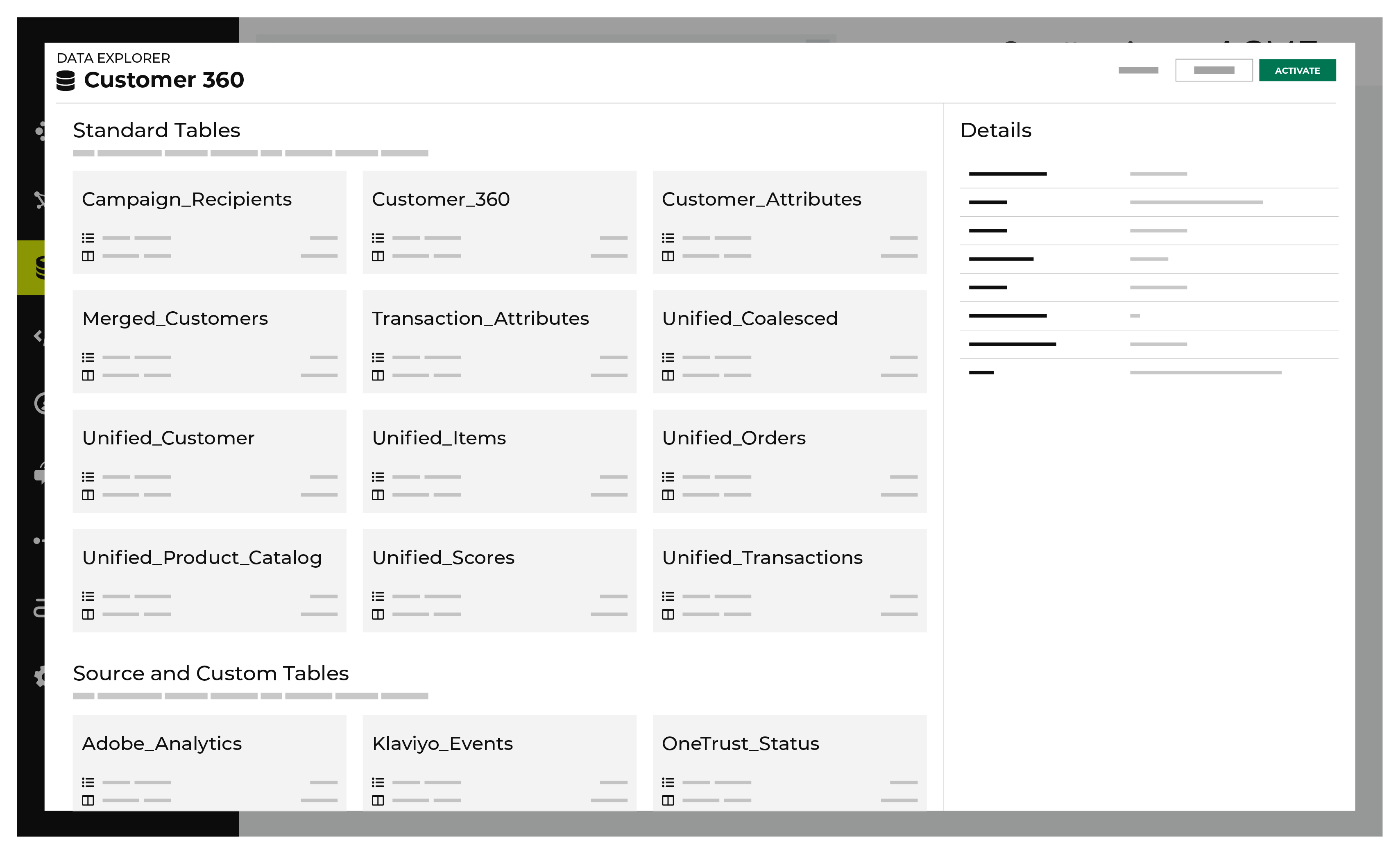 The data explorer, as opened from within the Stitch page in Amperity.