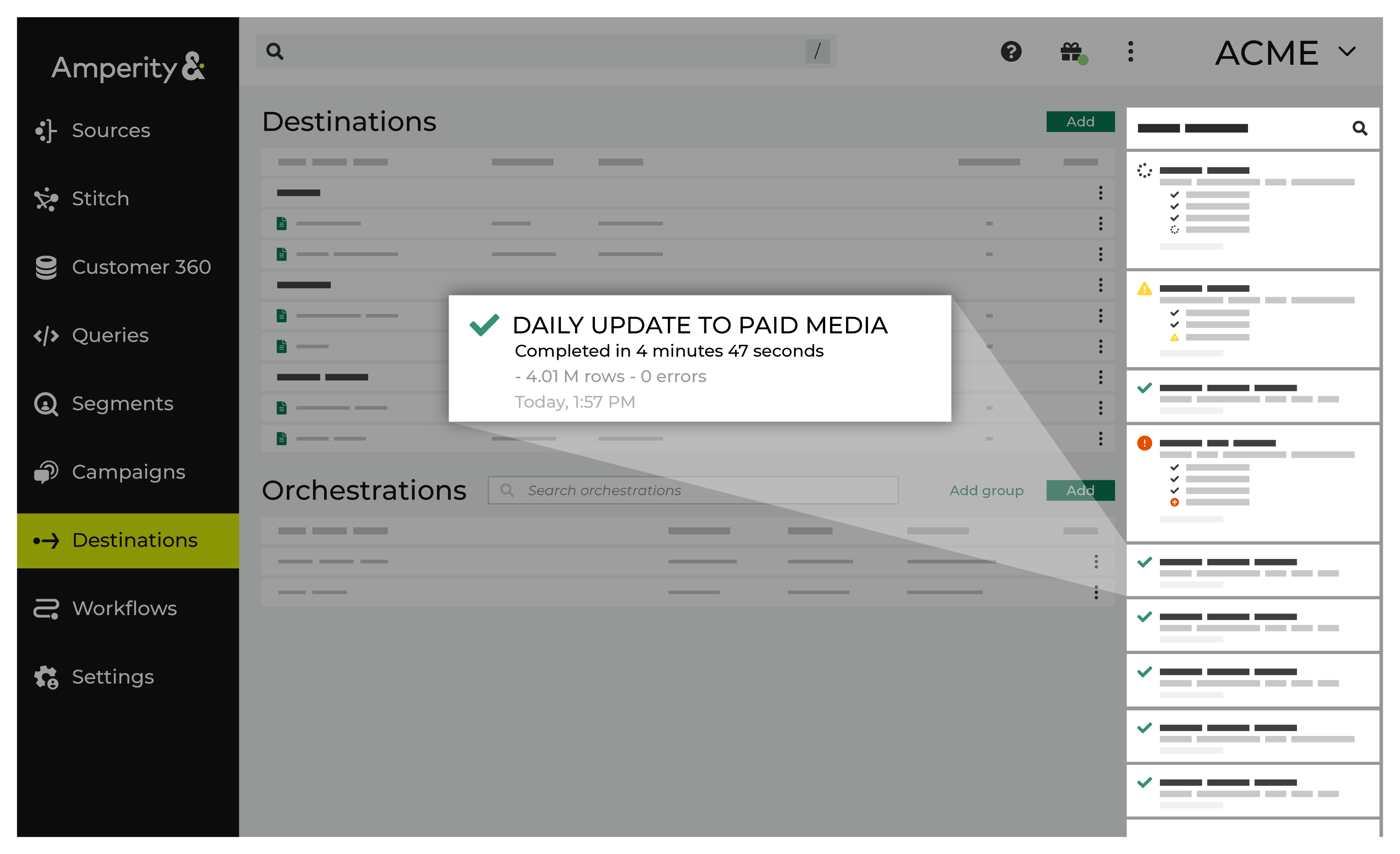 The recent activity pane sits on the right side of the Orchestrations page.