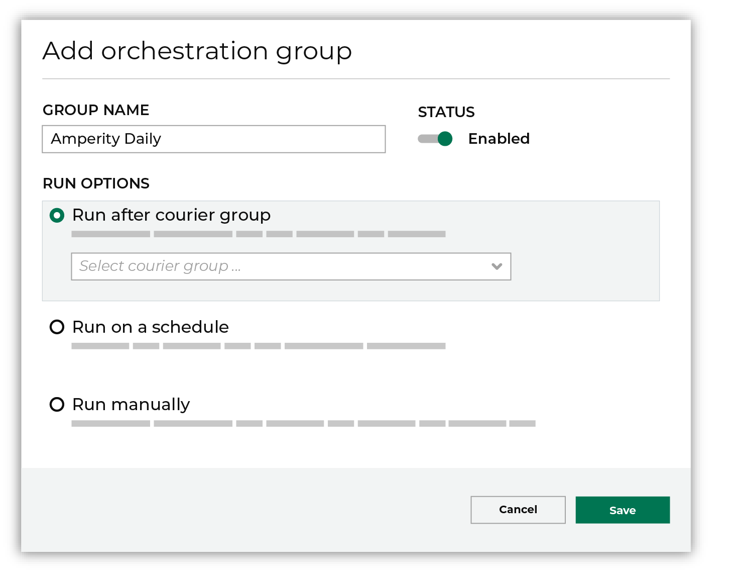 The orchestration group dialog box.