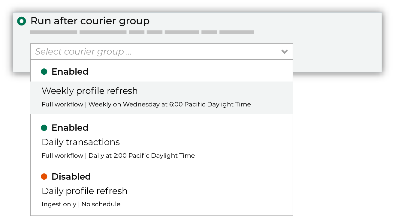 Configure an orchestration group to be run after a courier group.