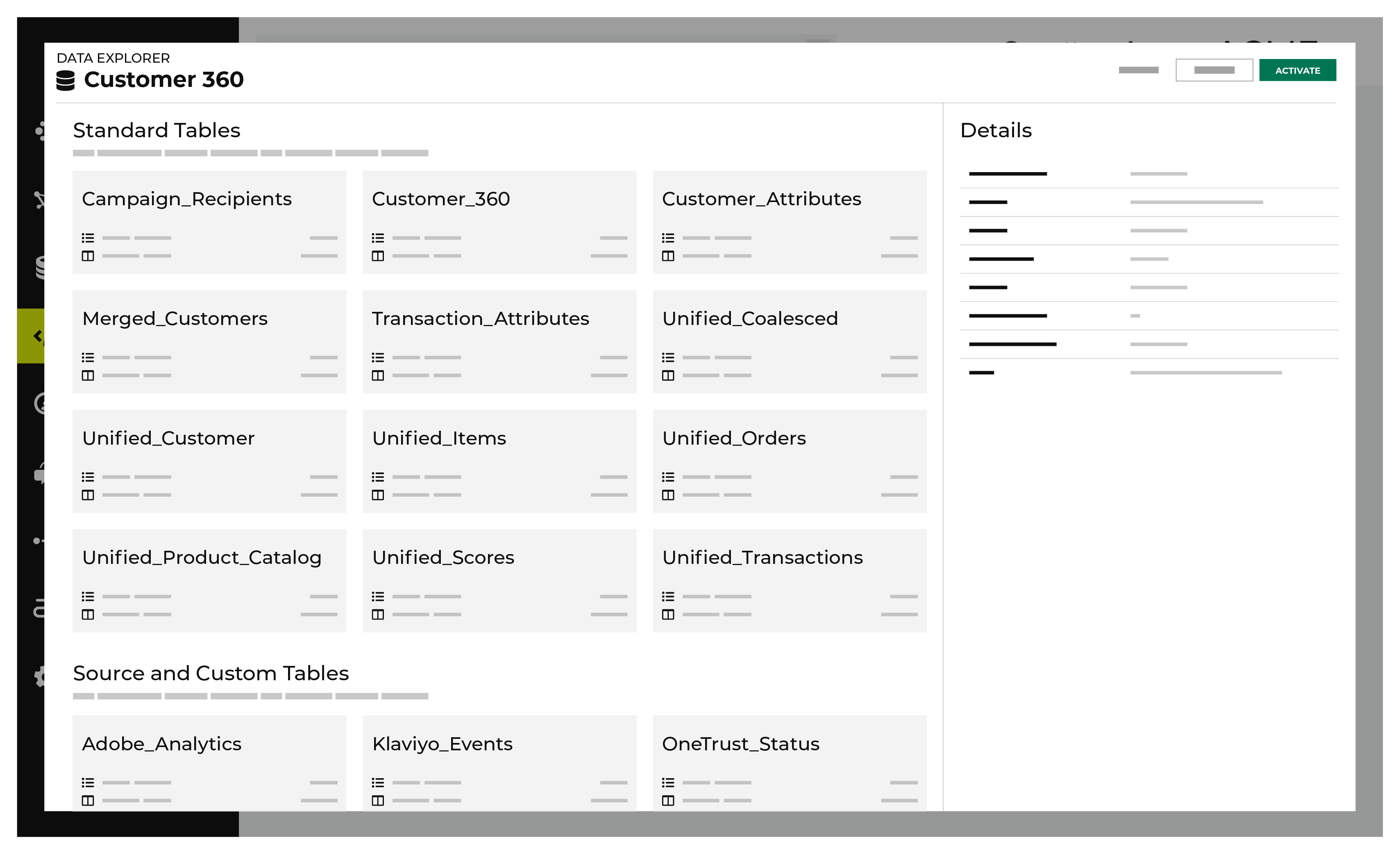 The data explorer, as opened from within the Stitch page in Amperity.