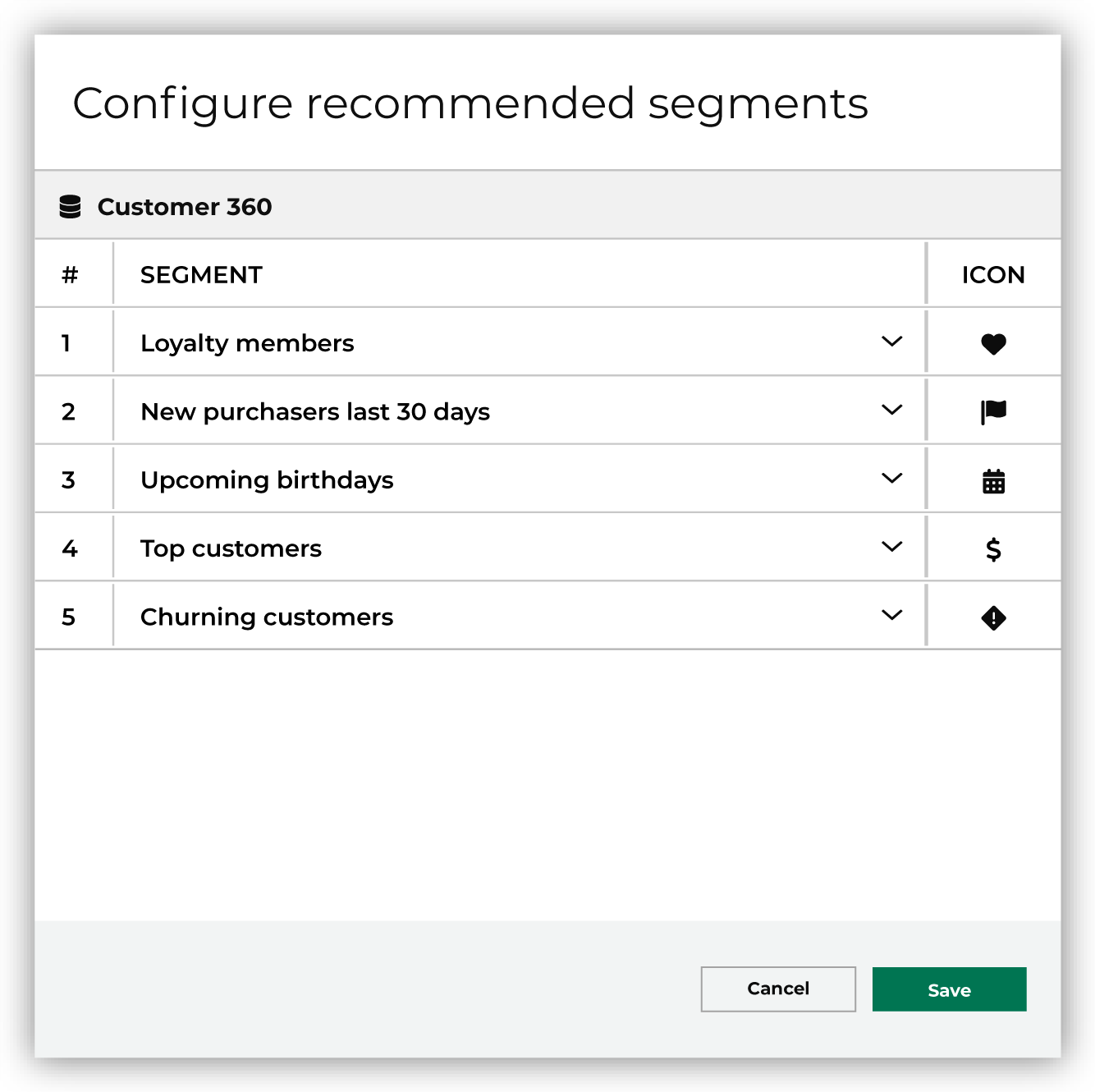 Configure recommended segments.