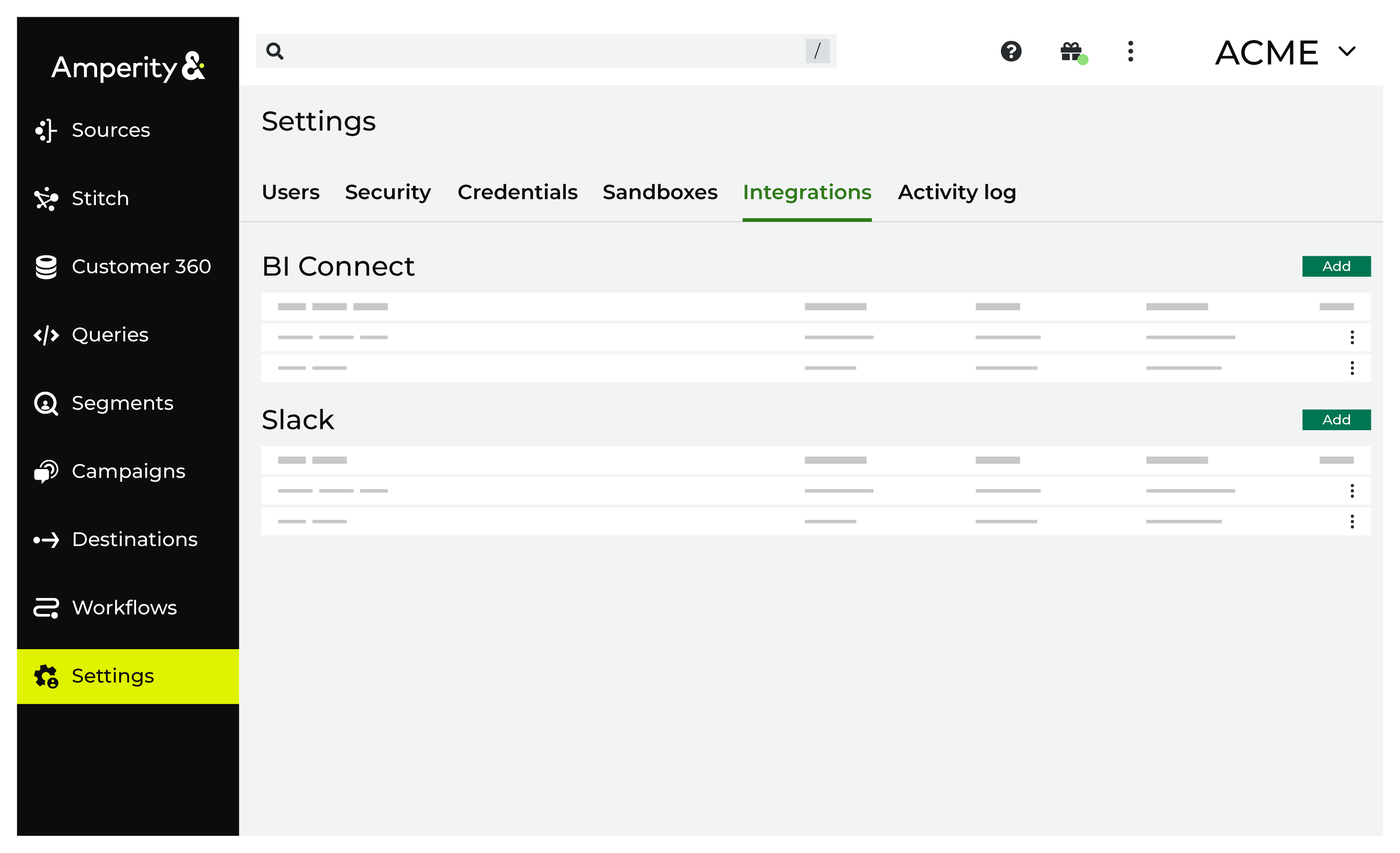 Integration settings.