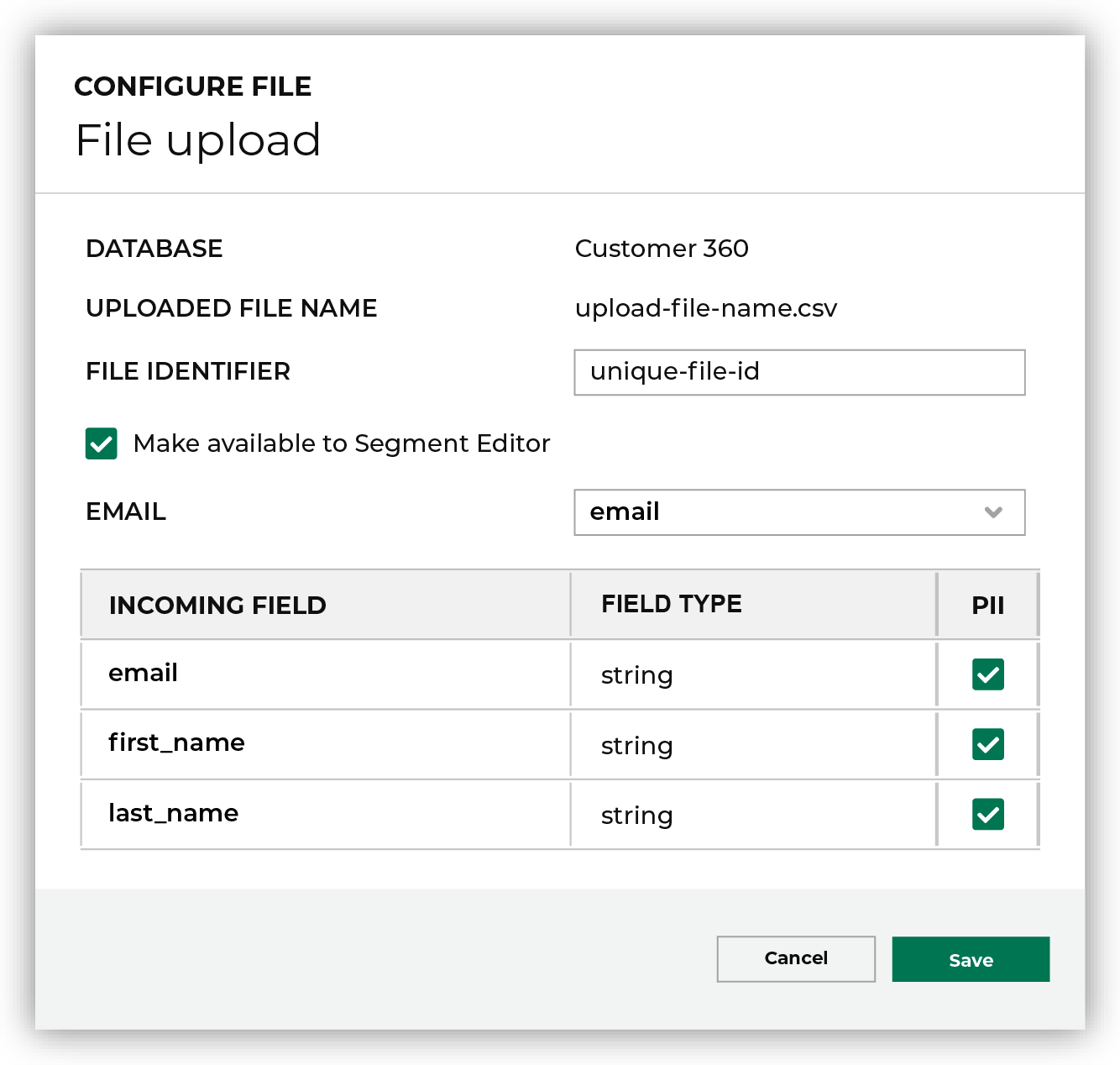 Upload a file on the **Configure File** window.