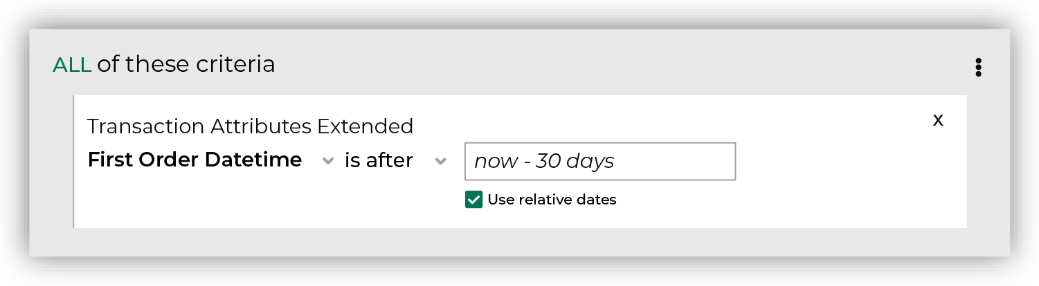 Find customers whose first purchase was within the last 30 days.