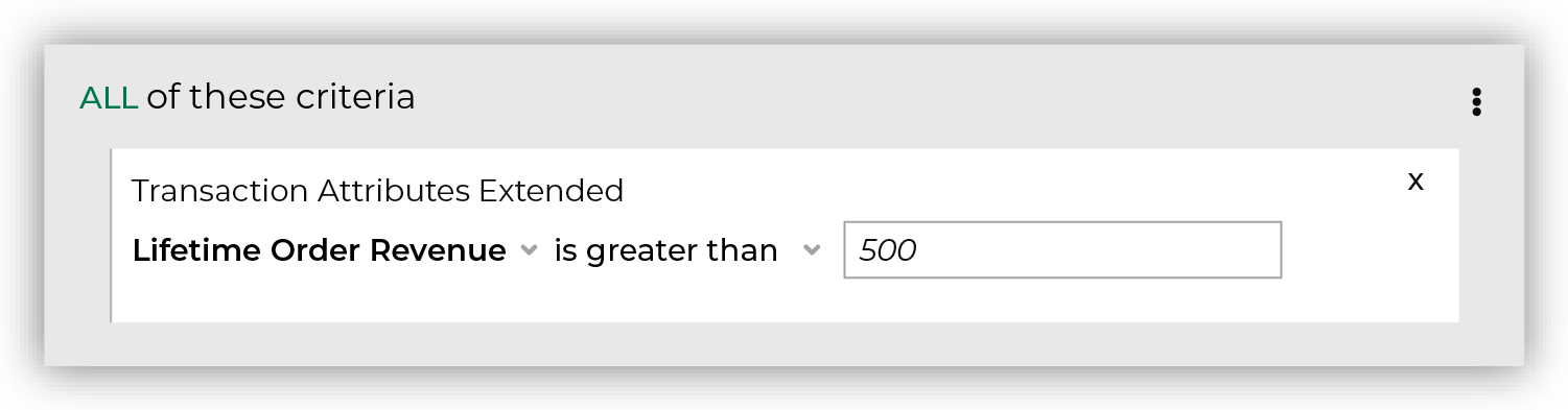 Find customers with a lifetime order revenue greater than $500.