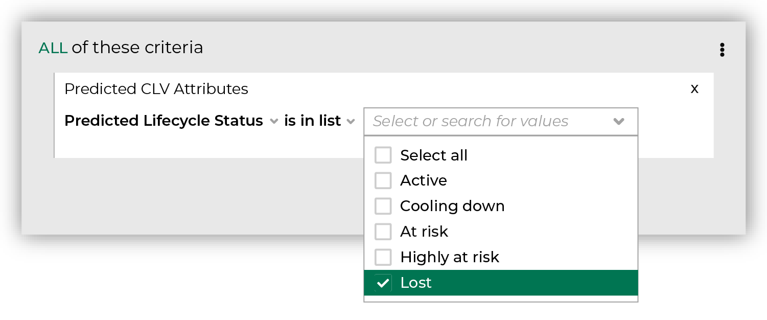 Find customers whose predicted CLV is "Lost".