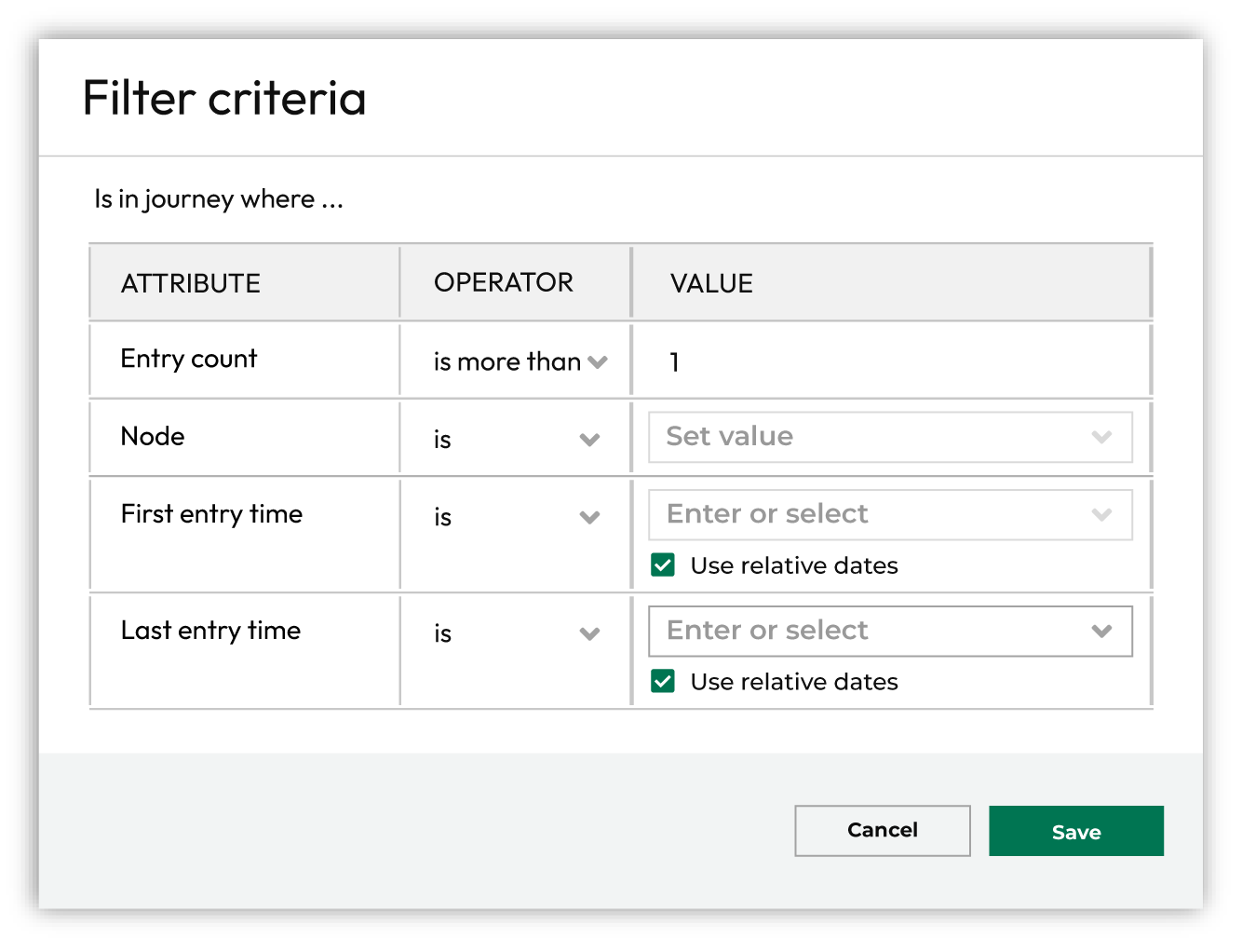 Select filter attributes.