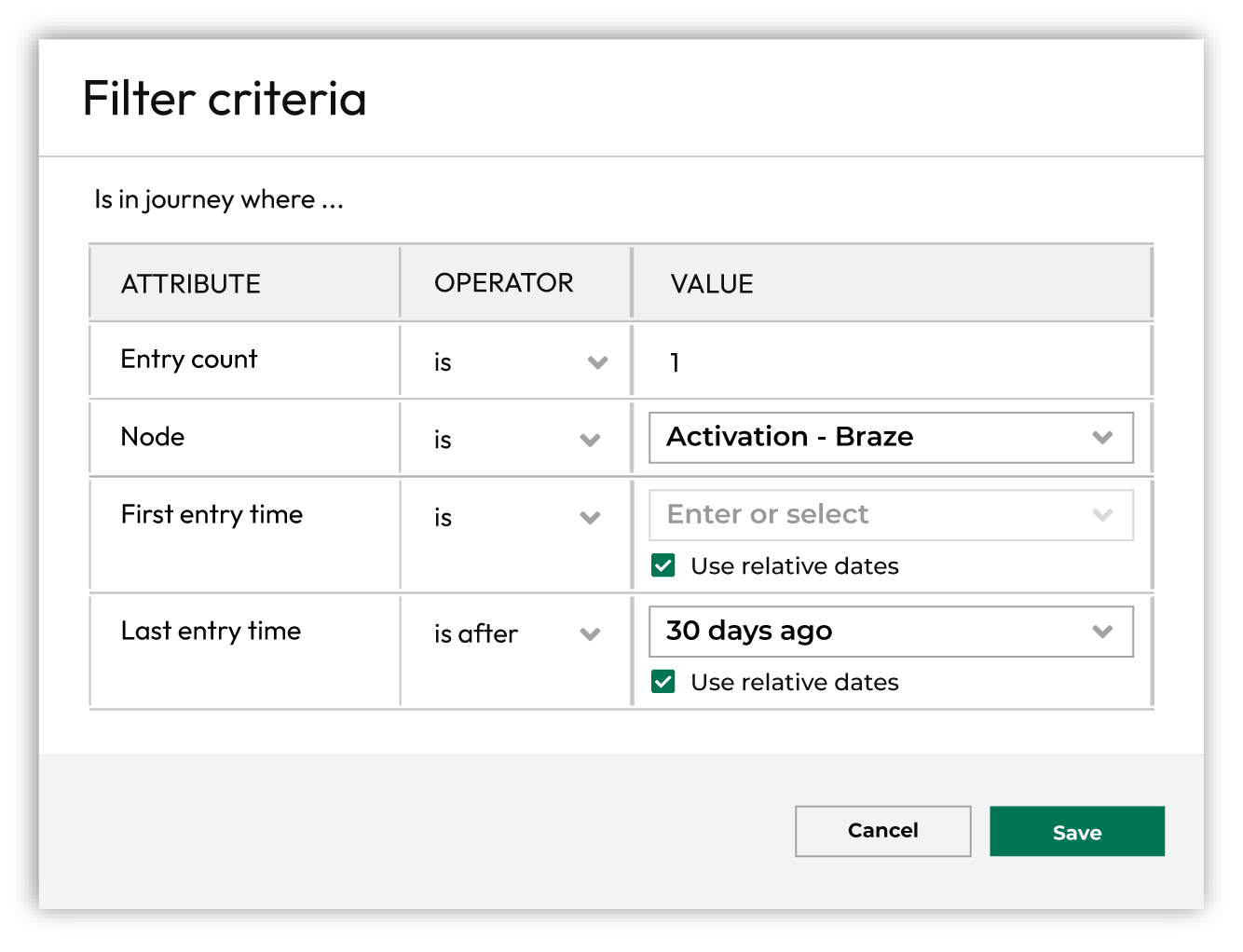 Select filter attributes.
