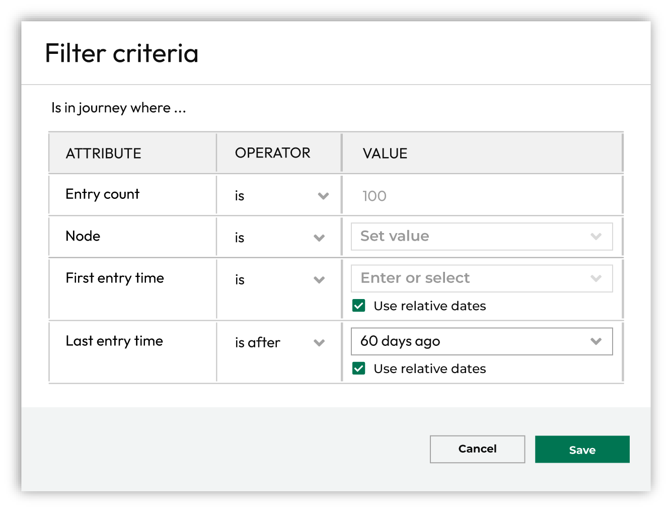 Select filter attributes.