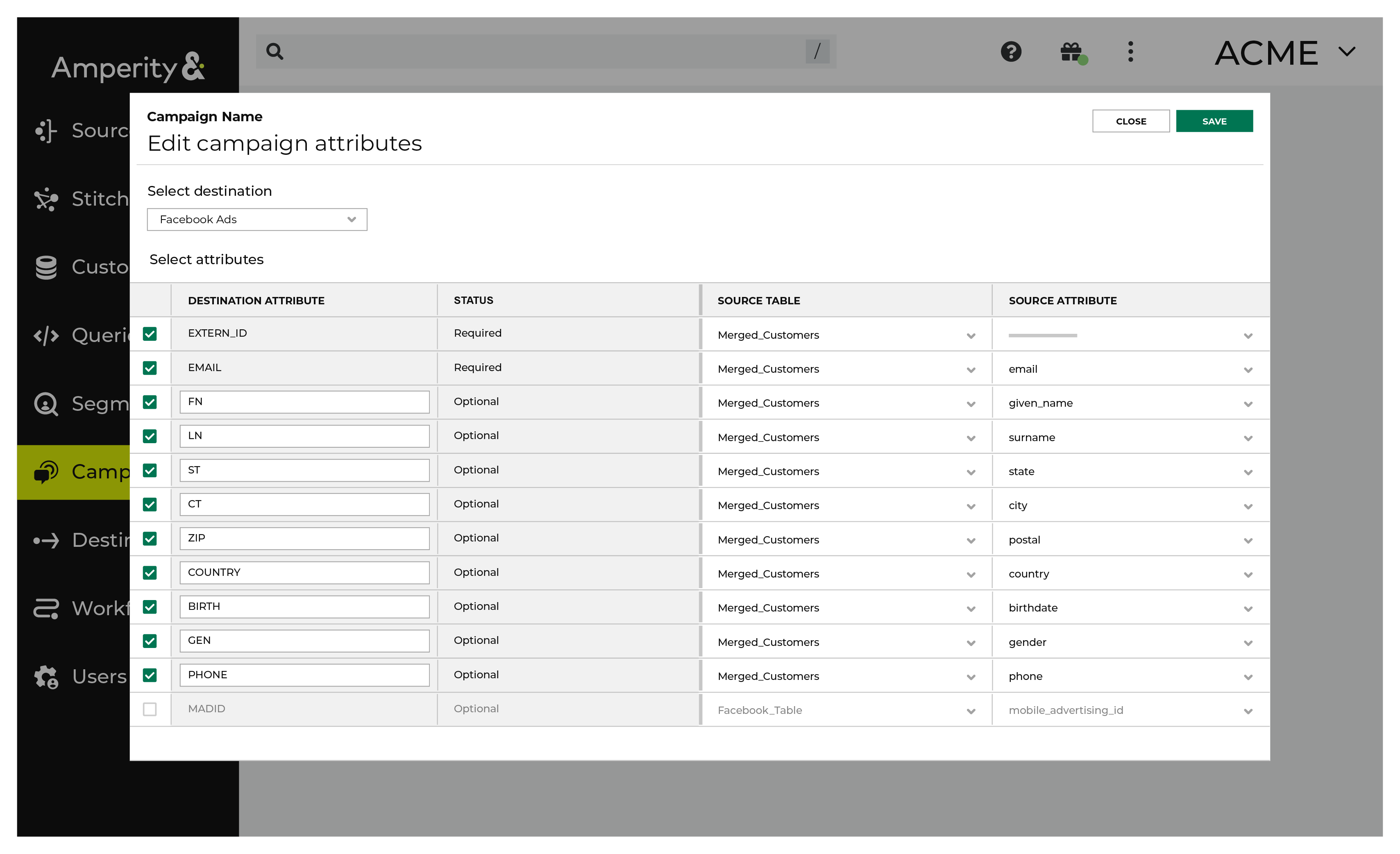 Edit the attributes for Meta Ads Manager.