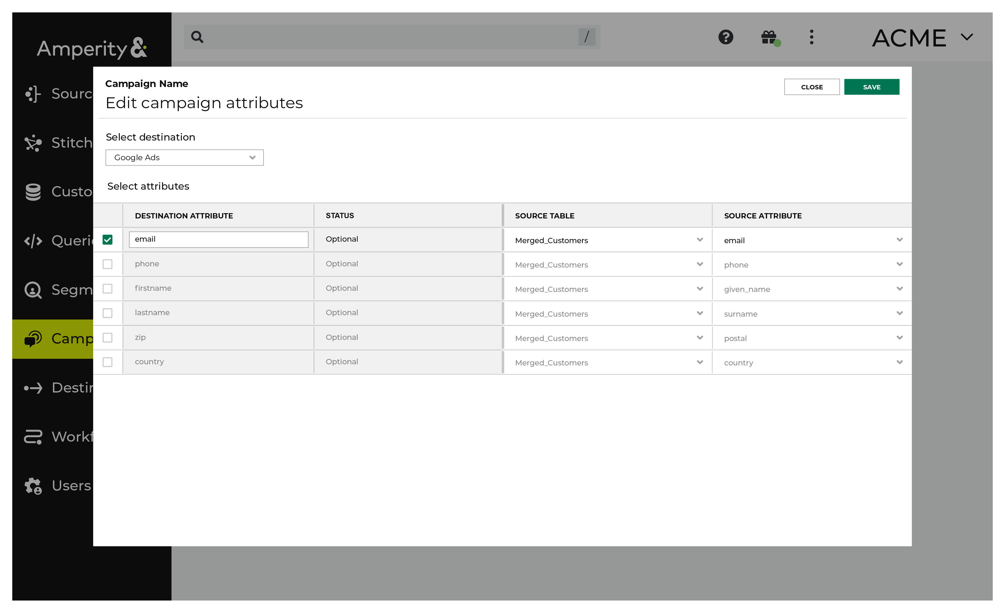 Edit the attributes for Google Ads.