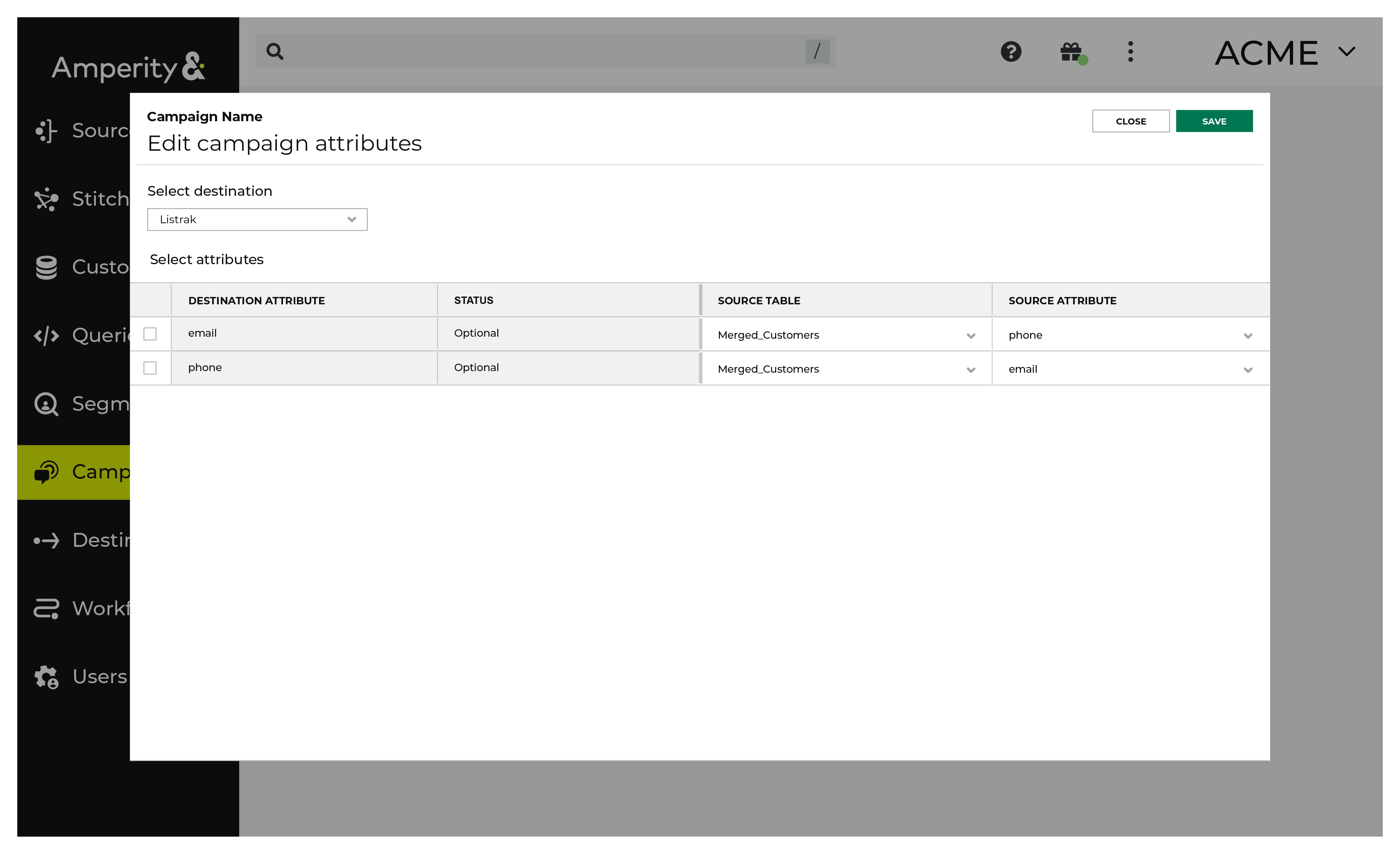 Edit the attributes for Listrak.