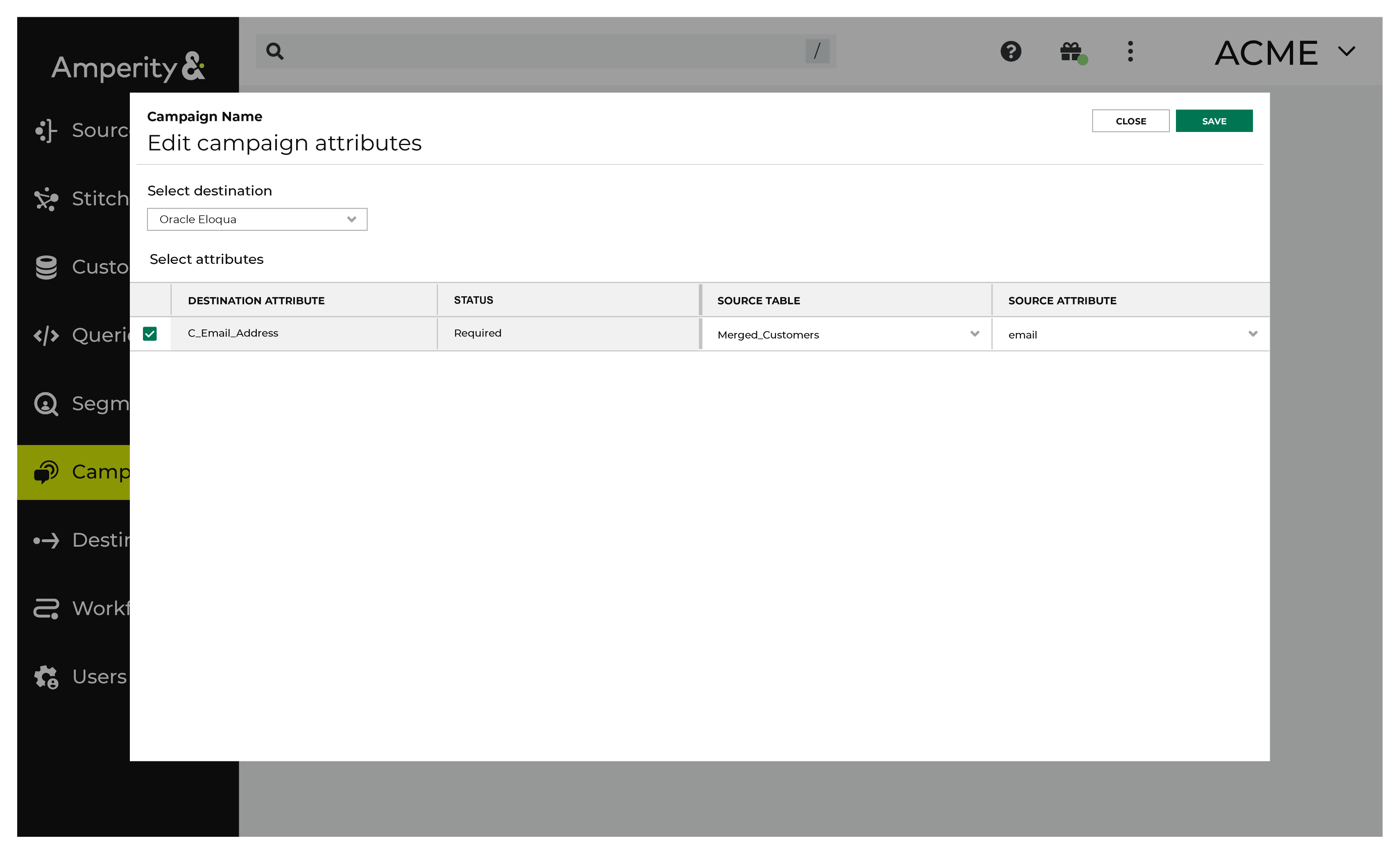Edit the attributes for Oracle Eloqua.