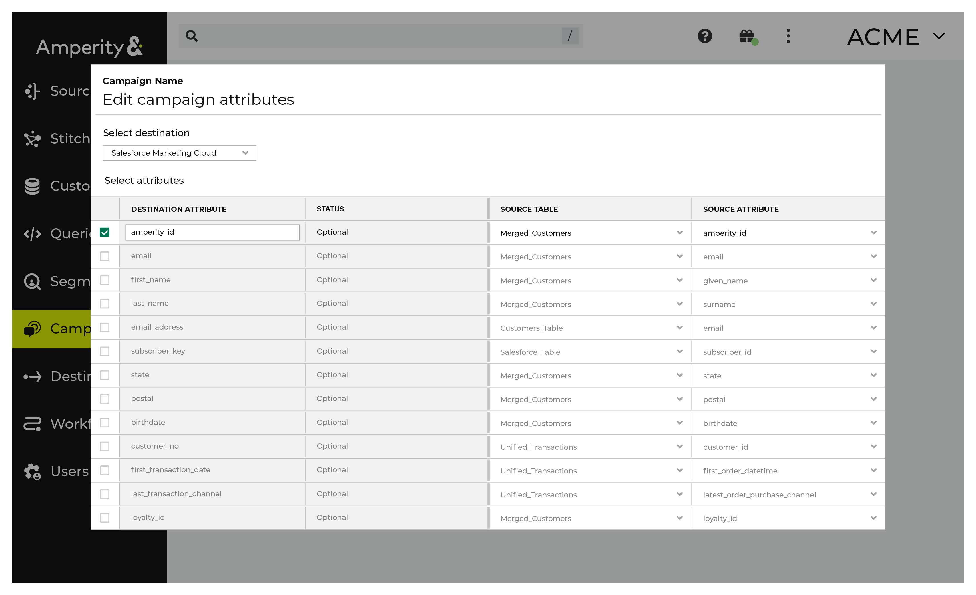 Edit the attributes for Salesforce Marketing Cloud.
