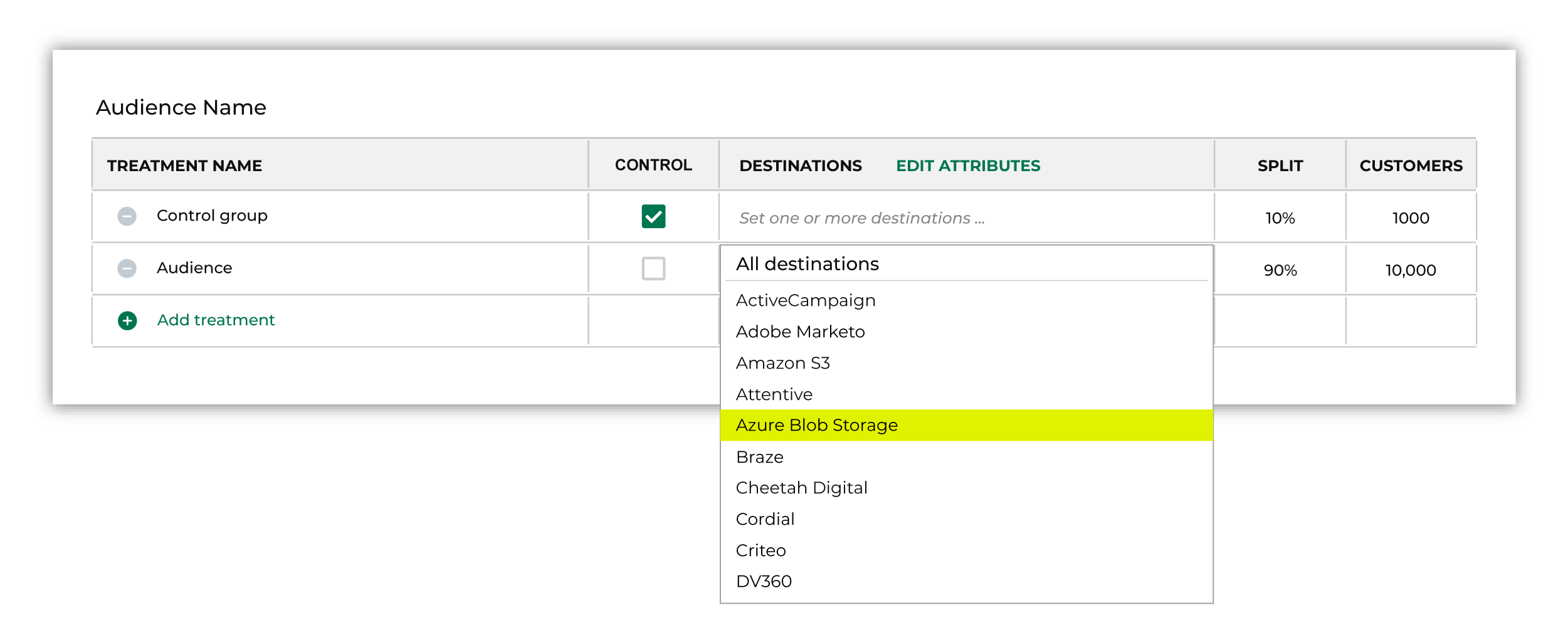 Add a destination for Azure Blob Storage.