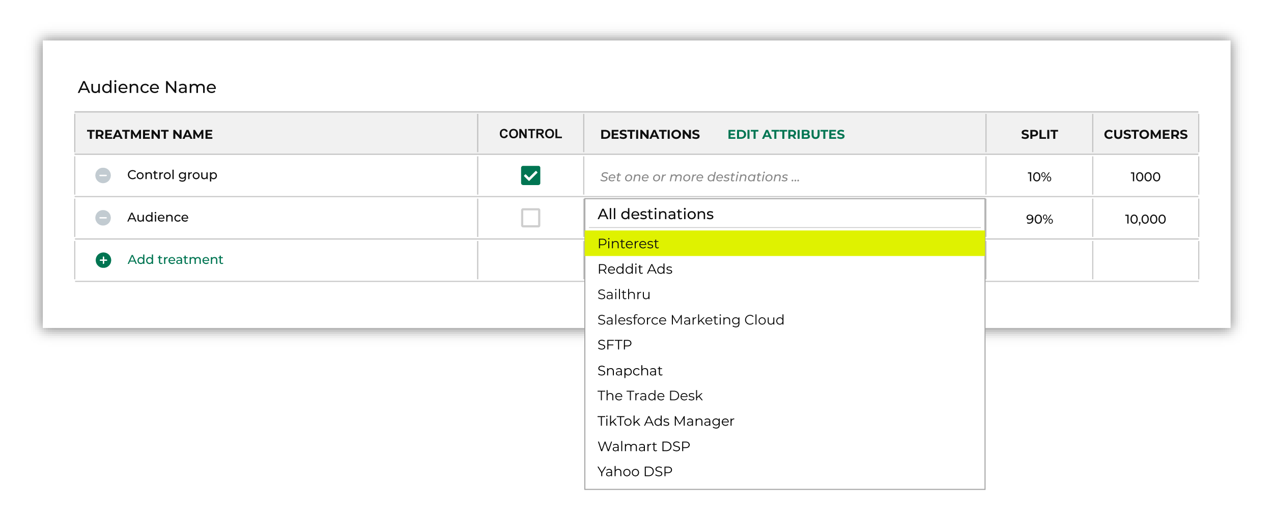 Add a destination for Pinterest.