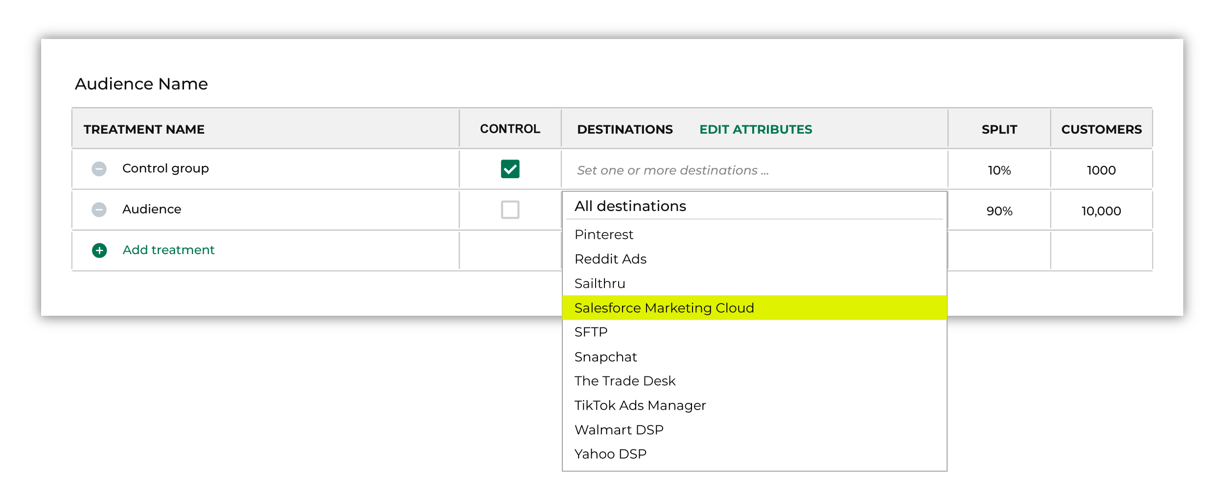 Add a destination for Salesforce Marketing Cloud.