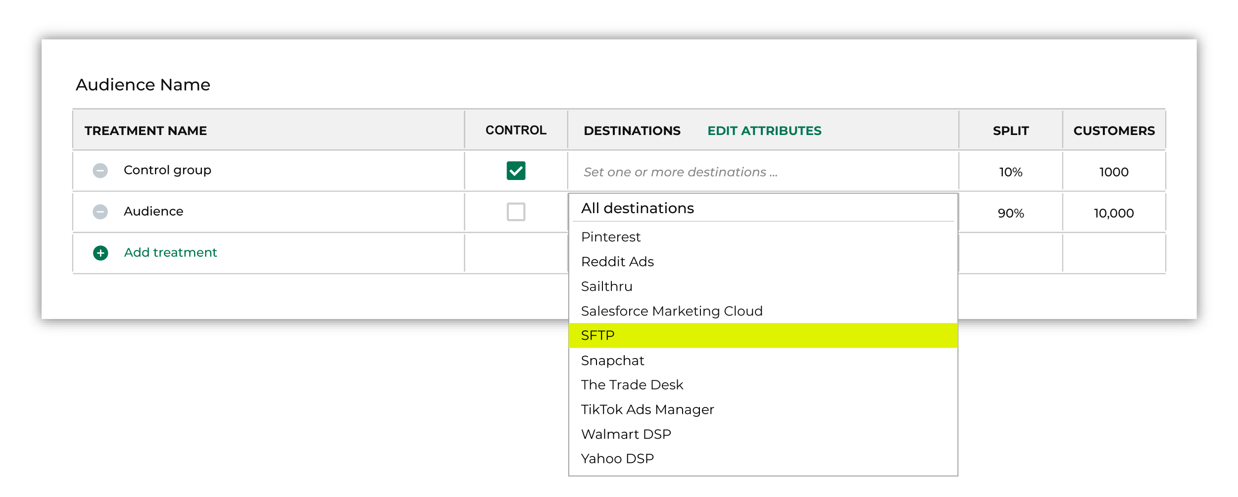 Add a destination for any SFTP site.