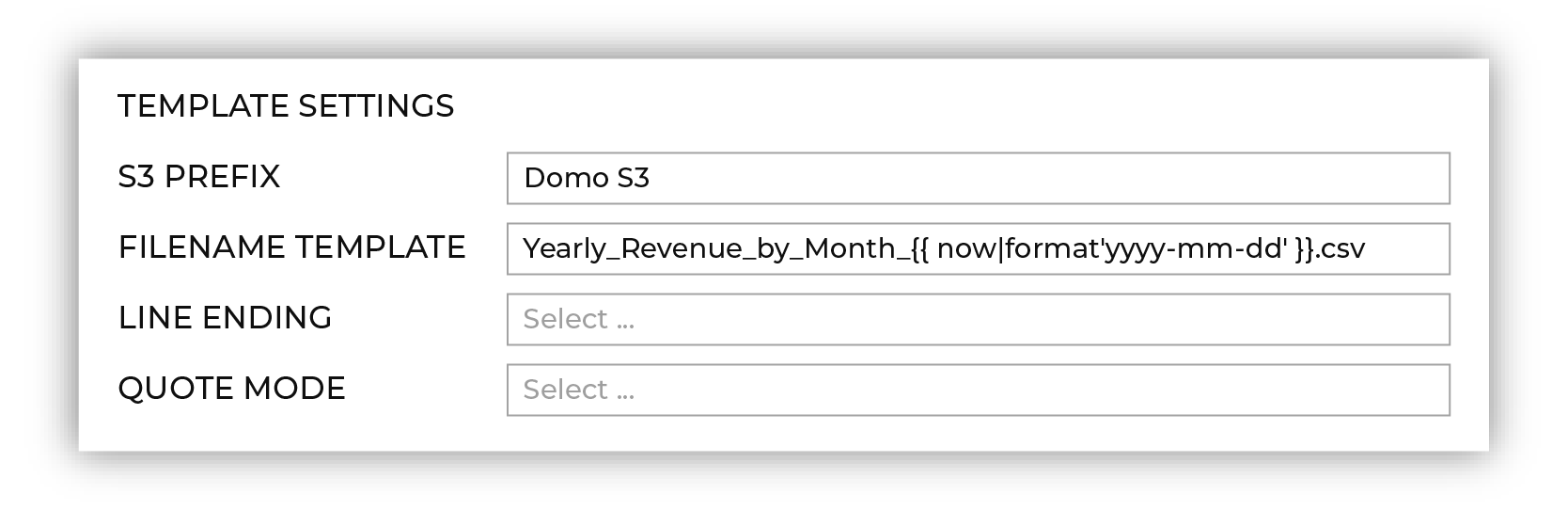 Configure the data template for Amazon S3 settings.