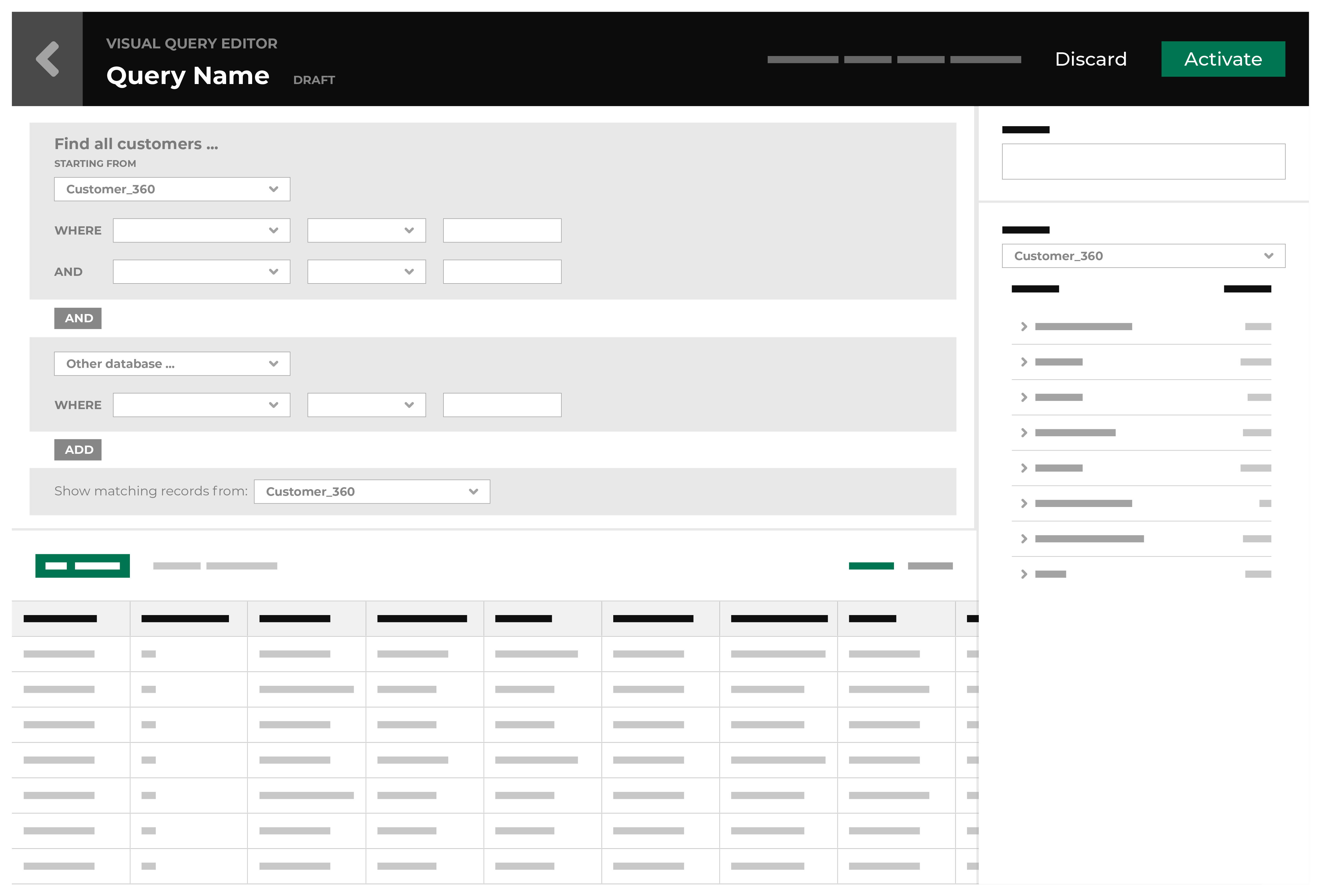 The Visual Query Editor located within the Queries page in Amperity.