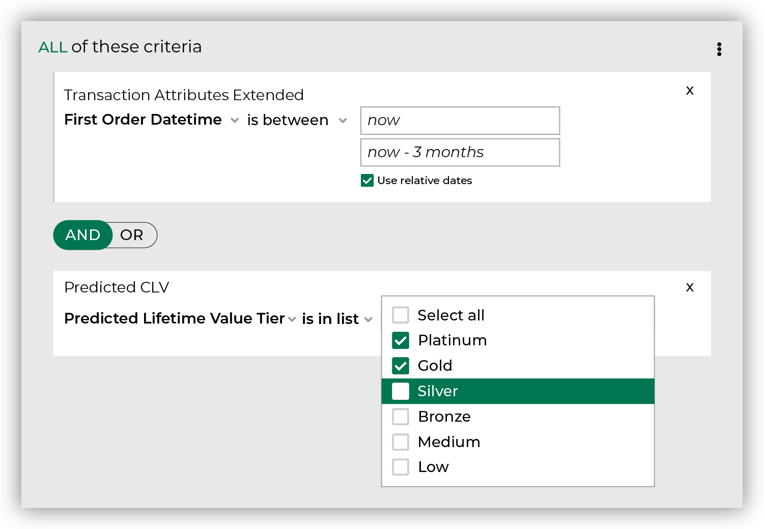 Find customers predicted to belong to platinum and gold value tiers.